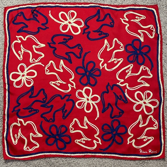 Nina Ricci Accessories - Vintage Nina Ricci Red Scarf with Blue and Cream Patterns 100% silk